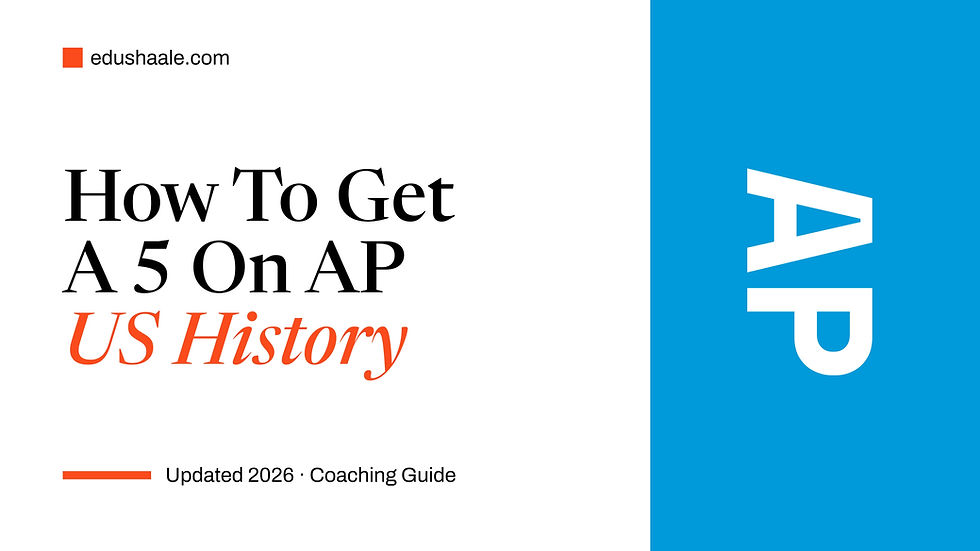 Cover page for “How To Get A 5 On AP US History” by edushaale.com, labeled “Updated 2026 · Coaching Guide,” with a large blue AP panel on the right.S