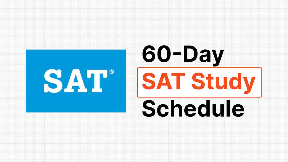 "SAT logo beside the title '60-Day SAT Study Schedule' on a light grid background, featuring bold black and orange text for a SAT preparation guide and study plan."