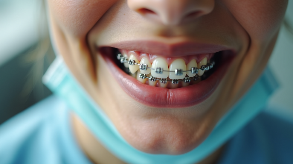Close-up view of a dental patient with braces
