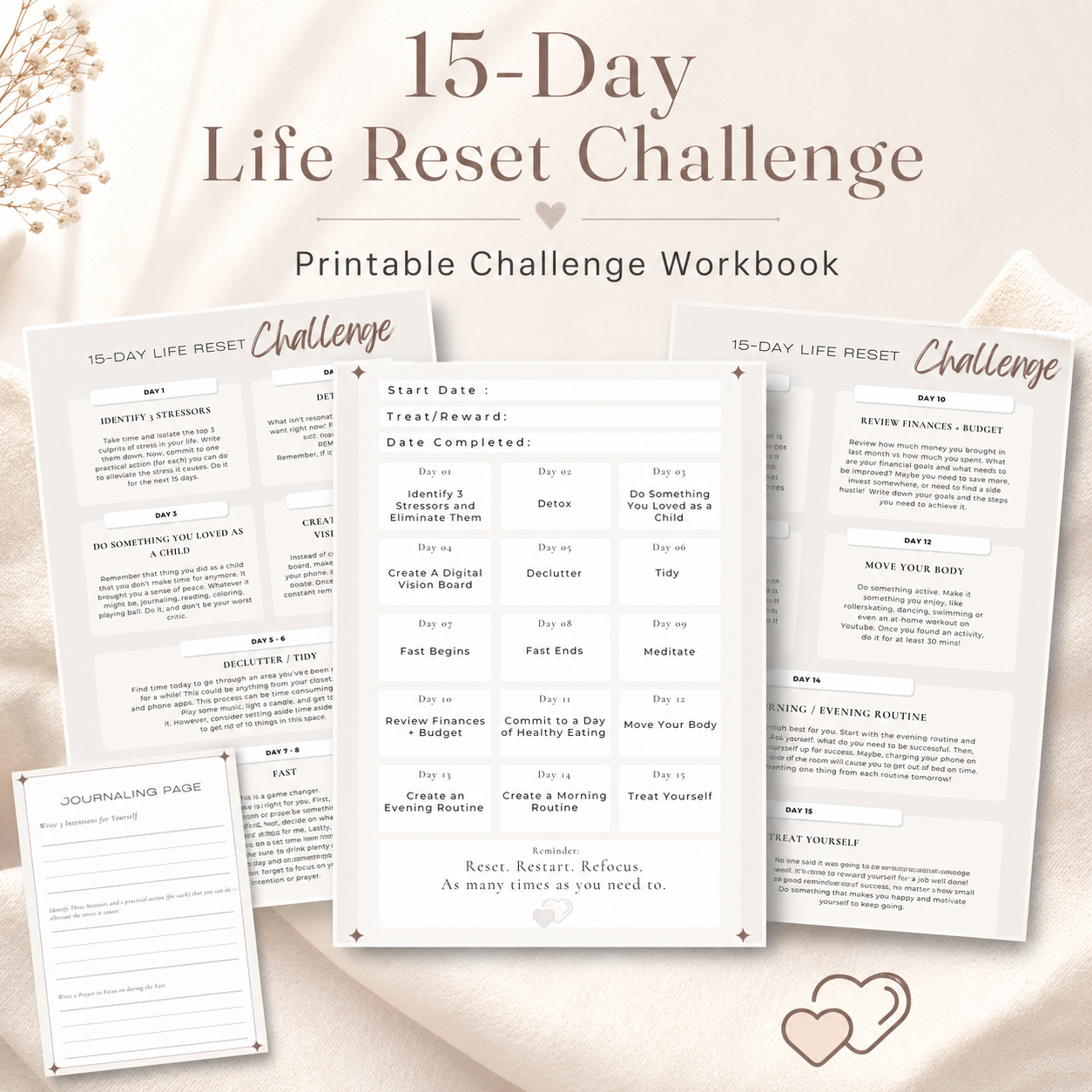 15-Day Life Reset Challenge Printable Workbook