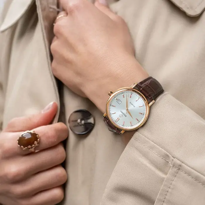 Miniatura: CLASSIC 40MM - Swiss Quartz Movement Watch | Rose-Gold Case & Brown Leather Stra