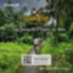 Cyclists ride yellow bikes on a lush, green path in Bangkok. Text promotes a bike tour. QR code and app download info visible.
