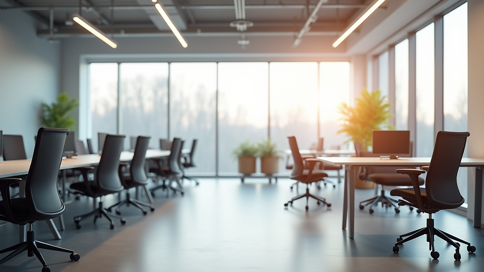 Vue latérale d’un espace de travail lumineux avec mobilier ergonomique