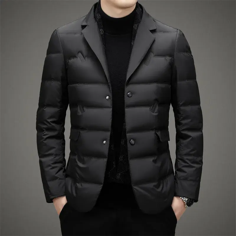 Men's Down Coat White Duck Down Jacket Winter Warm Business Slim Fit