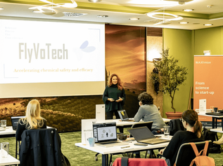 Co-founder speaking in front of a crowd and doing a pitch