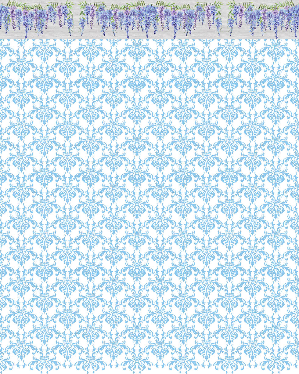 Blue  Design Wallpaper With Wisteria Banner