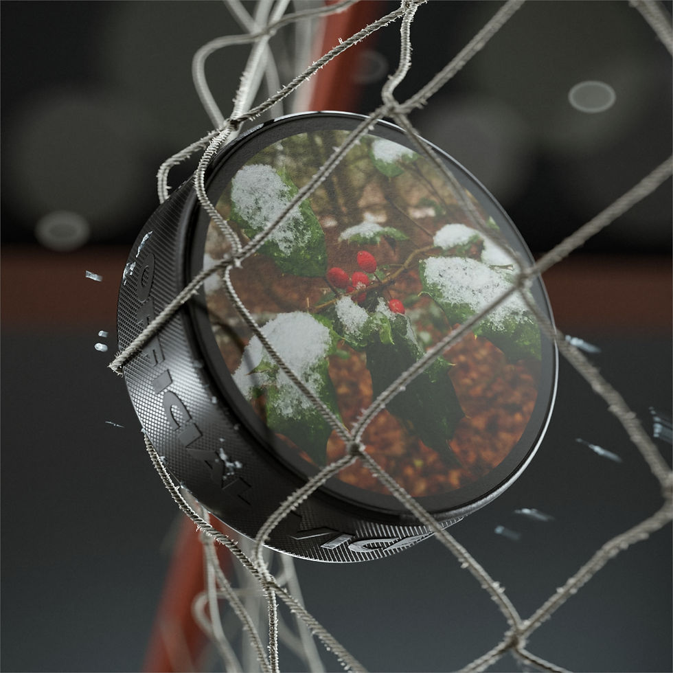 Snow Covered Holly Hockey Puck