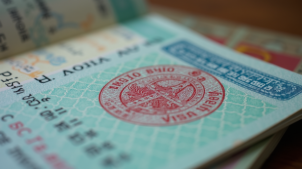 Close-up view of a Mongolian visa stamp on a passport page