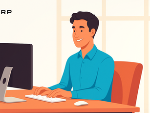 Colaborador usando el portal de Adm Cloud iERP en su computadora para consultar nómina, permisos y documentos laborales