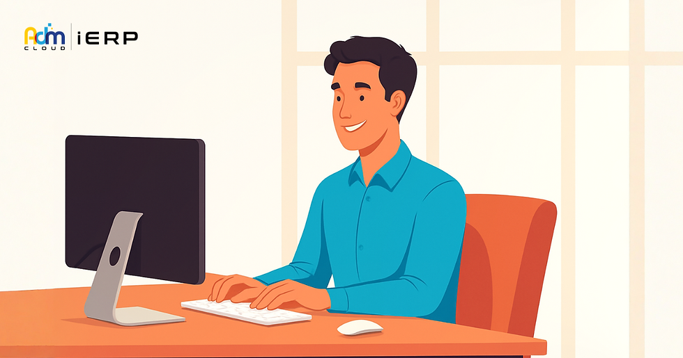 Colaborador usando el portal de Adm Cloud iERP en su computadora para consultar nómina, permisos y documentos laborales