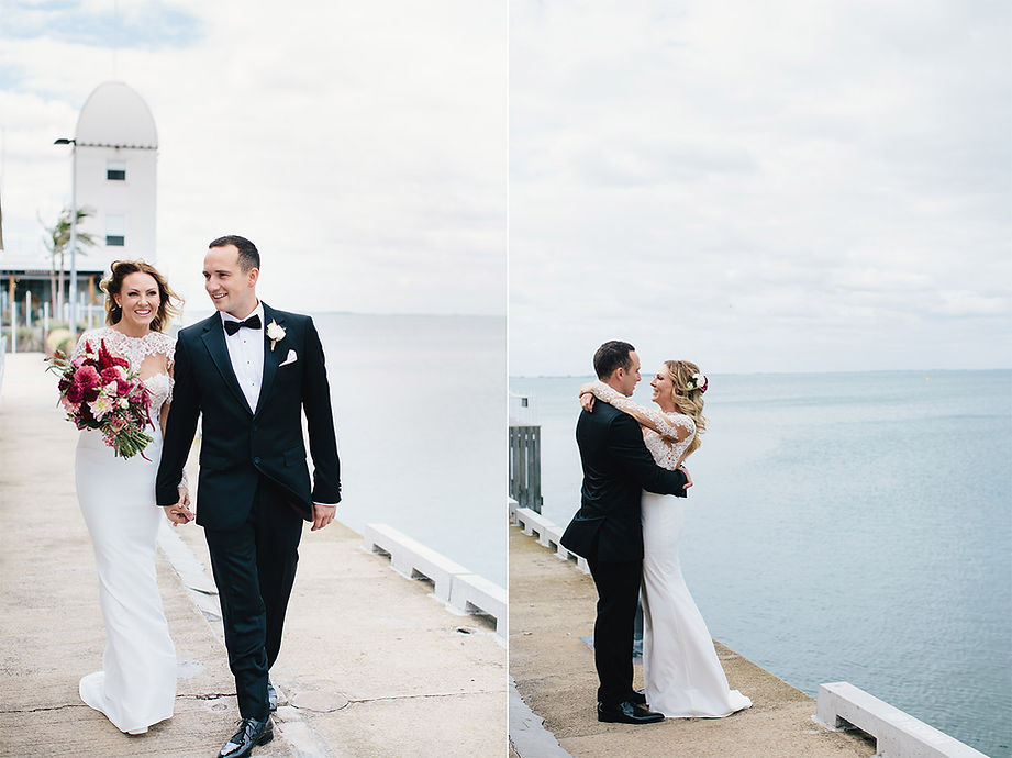 bride and groom at Cunningham pier, Geelong