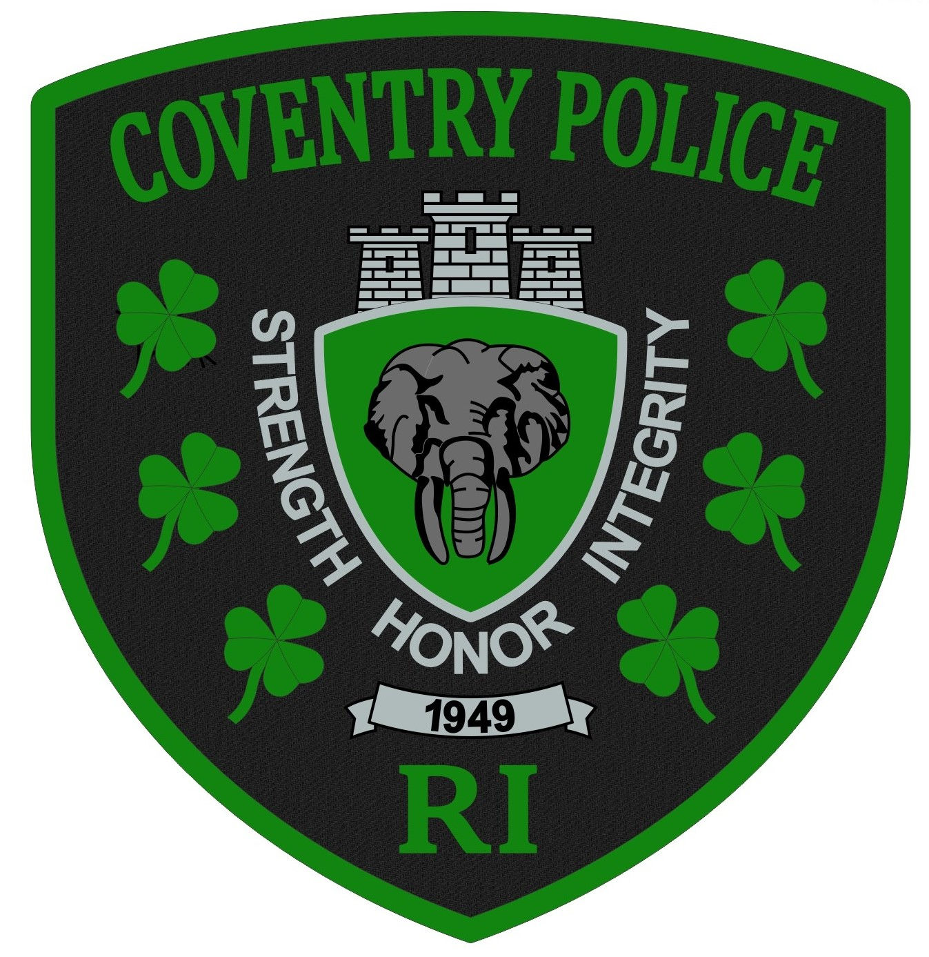 Coventry Police patch in green with shamrocks for st patricks day
