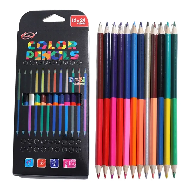 24 Colors Double Headed Pencils for Children Professional Drawing Sketching and