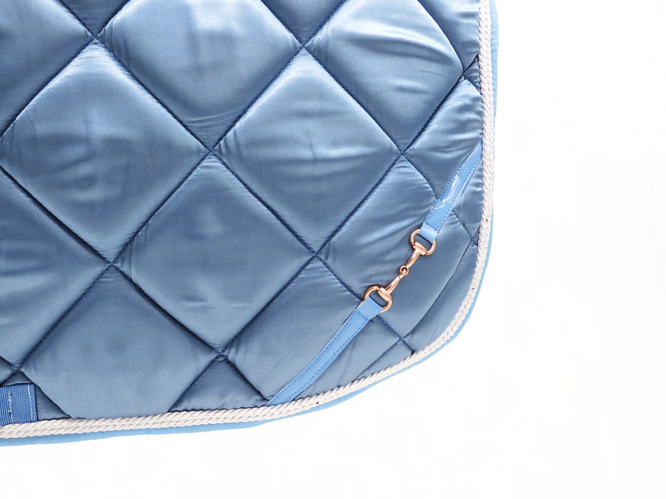 Light Blue Satin Saddle Pad Snaffle Bit Accents