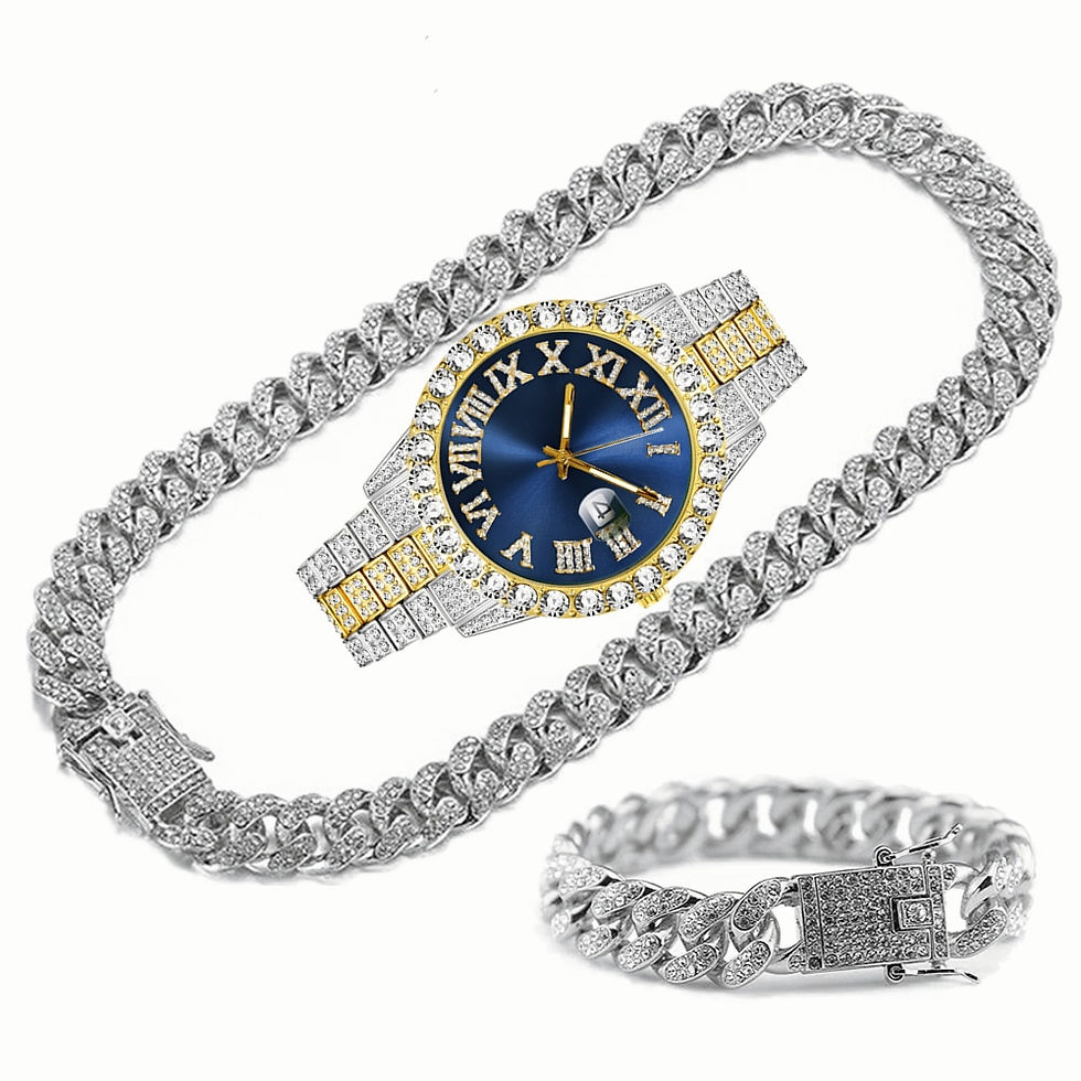 Thumbnail: Full Iced Out Watch Mens Cuban Link Chain Bracelet Necklace Choker Bling Jewelry