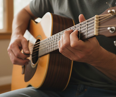 hands playing an acoustic guitar more pr