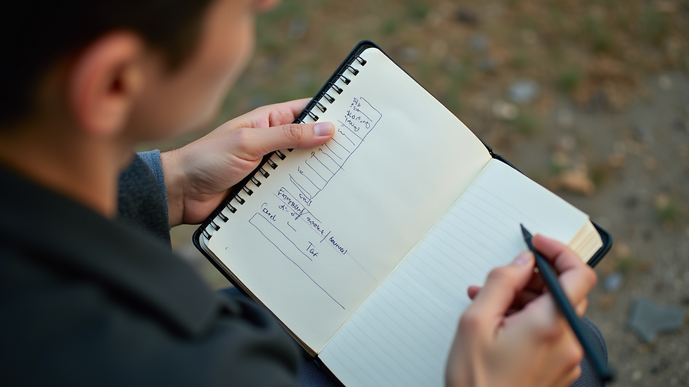 Vue rapprochée d'une main tenant un carnet de notes avec une liste de critères