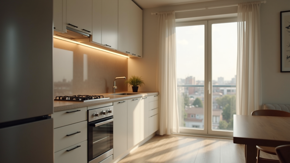 Close-up view of a kitchen area in an extended stay apartment