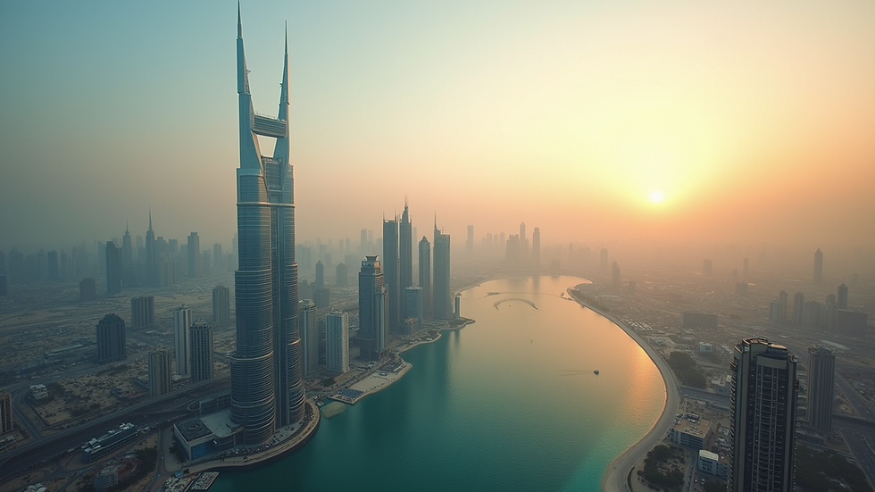 High angle view of the iconic Dubai skyline