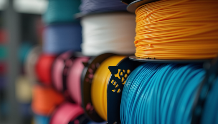 Close-up view of a spool of low-cost 3d printing filament in vibrant colors