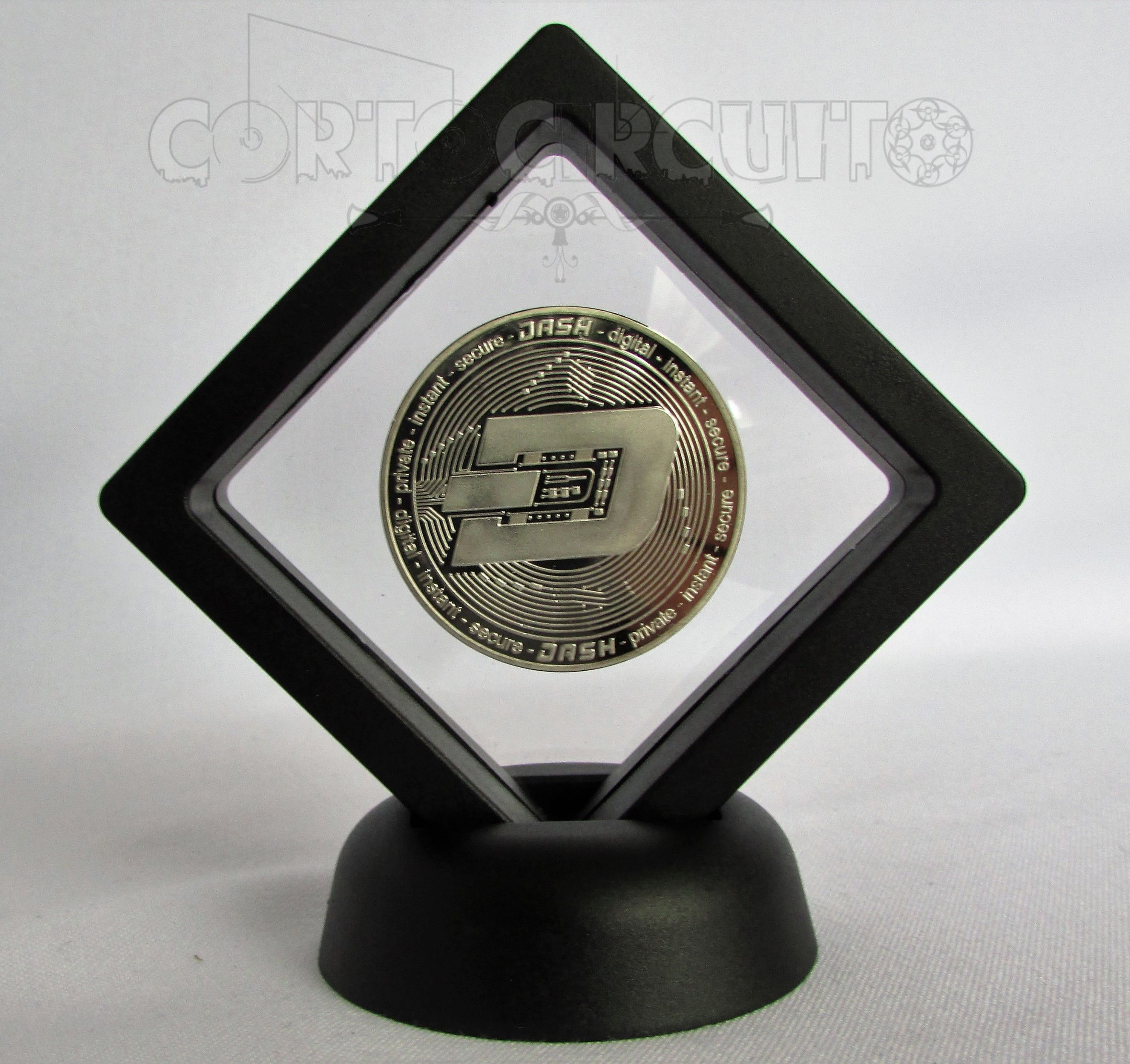 Combo Exhibidor Mostrador Flotante Y Moneda Conmemorativa Dash Plateada