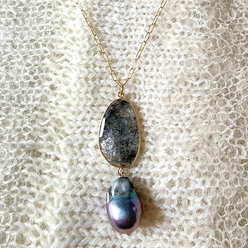 Quartz + Peacock Baroque Pearl Necklace | Laura Kass Jewelry