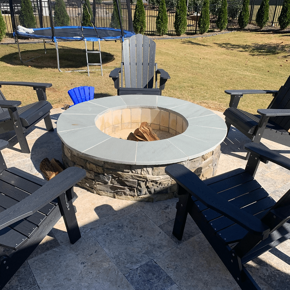 Travertine Patio with Fire Pit (Synthetic Stones and Blue Stone Cap)