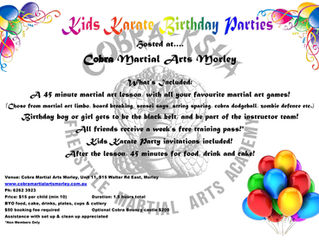 Kids Karate Parties at Cobra Martial Arts