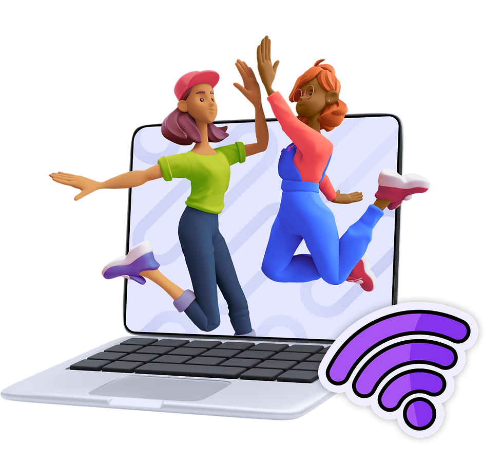 Freeda & Connie high five in mid air after signing up for affordable, reliable internet service