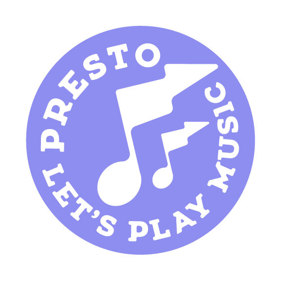 Presto piano lessons logo with music notes