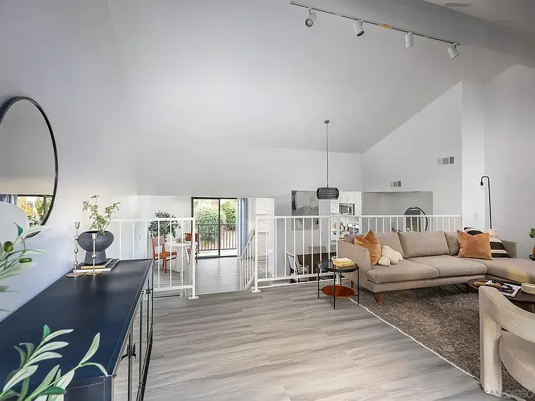 Modern staged kitchen and living space