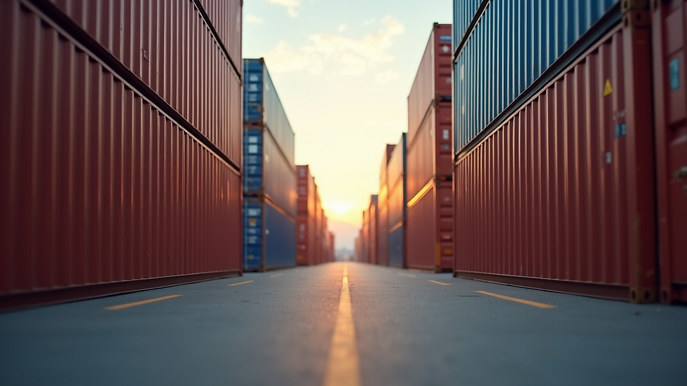 Eye-level view of cargo containers stacked at a busy international shipping port