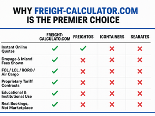 compare freight-calculator.com with freghtos searates icontainer
