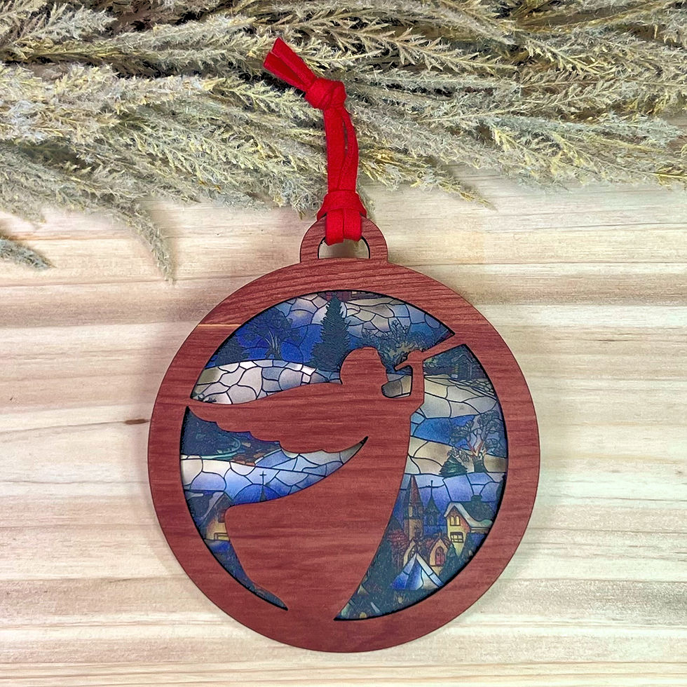 Thumbnail: Angel With Horn Sun Catcher (Cedar/Stained Glass Winter Village Acrylic)