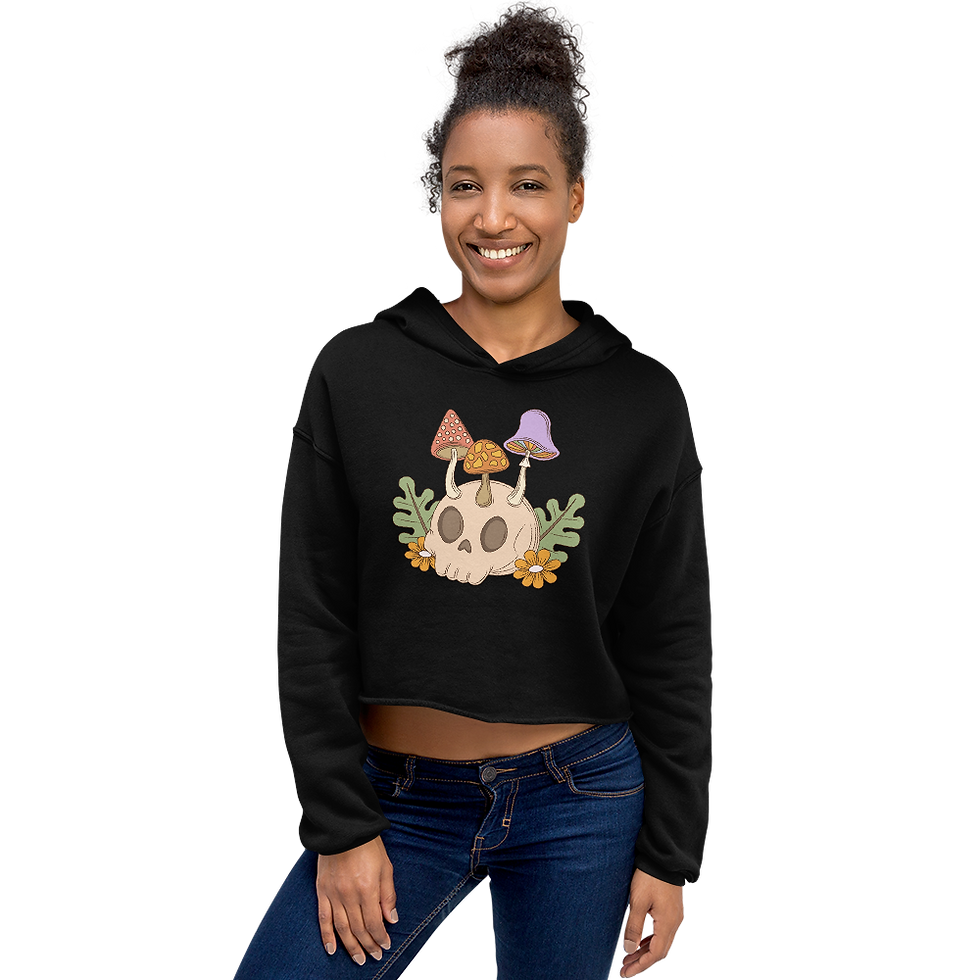 Thumbnail: Fall Mushroom Skull Women’s Cropped Hoodie