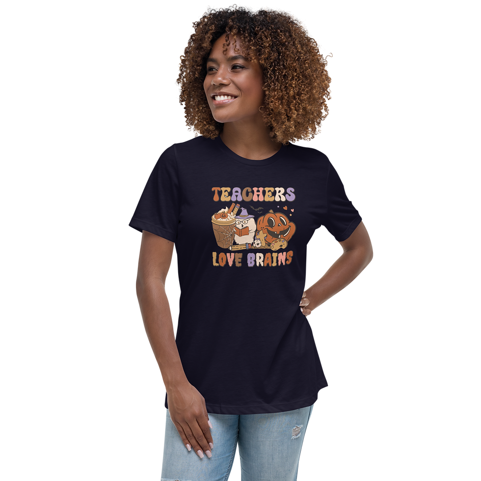 Thumbnail: Teacher’s Love Brains Women's Relaxed Halloween T-Shirt
