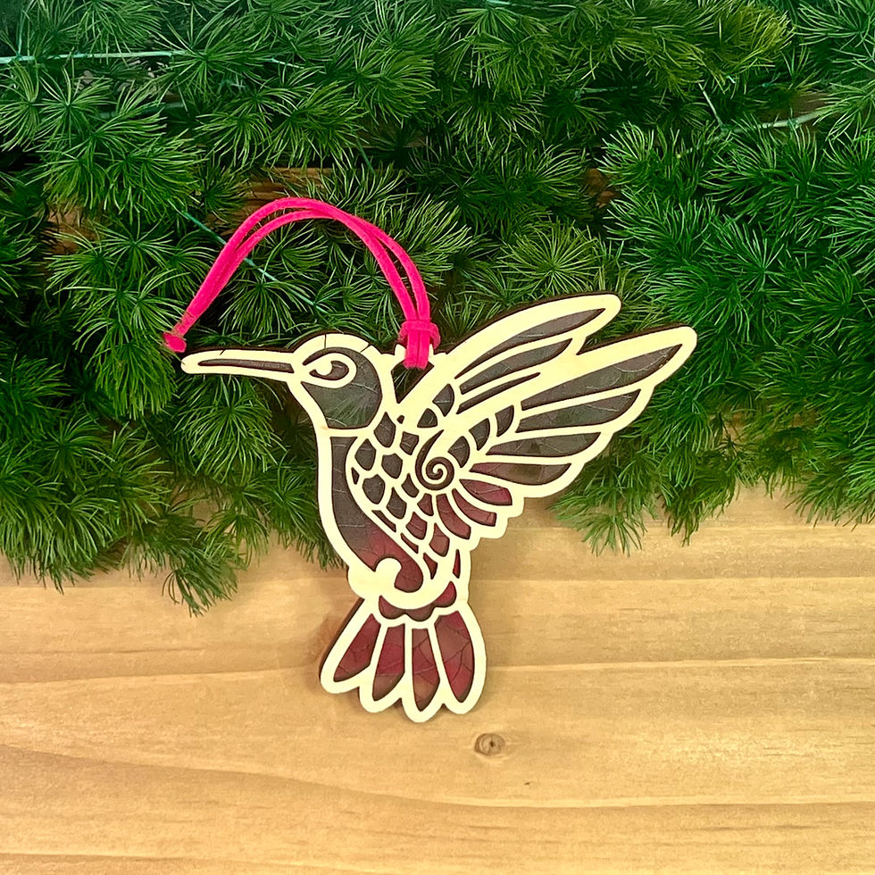 Thumbnail: Hummingbird Sun Catcher (Maple/Pink Stained Glass Acrylic)
