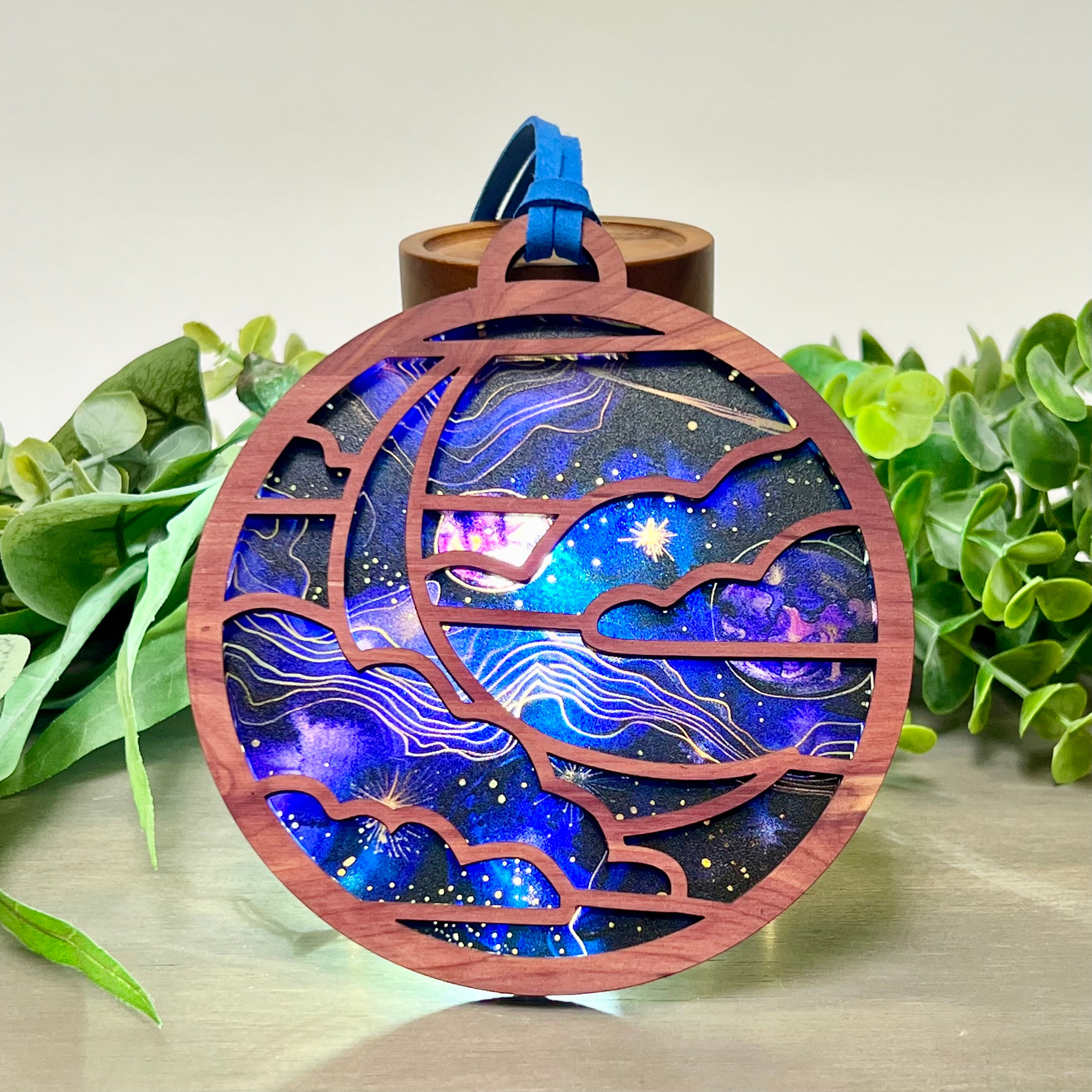 Cloudy Moon Sun Catcher (Aromatic Cedar/Dark Cosmos Acrylic)