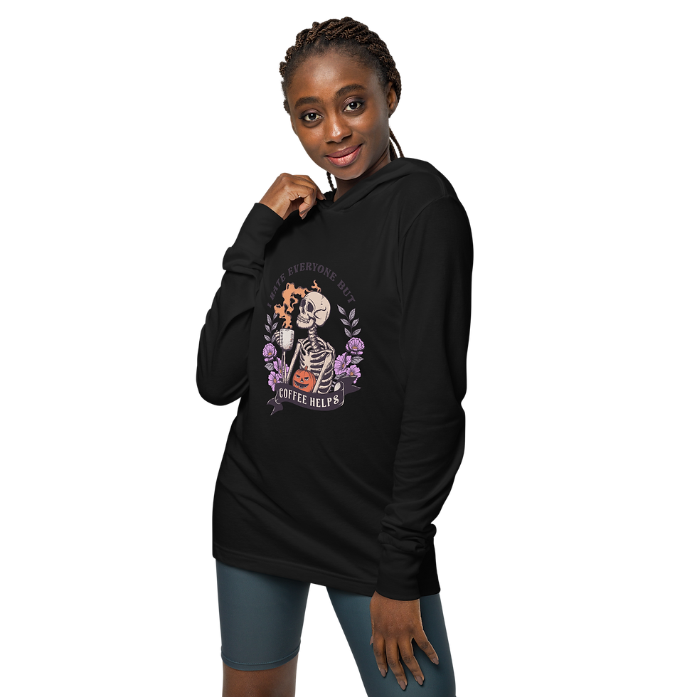 Thumbnail: I Hate Everyone But Coffee Helps Hooded Long-Sleeve Tee
