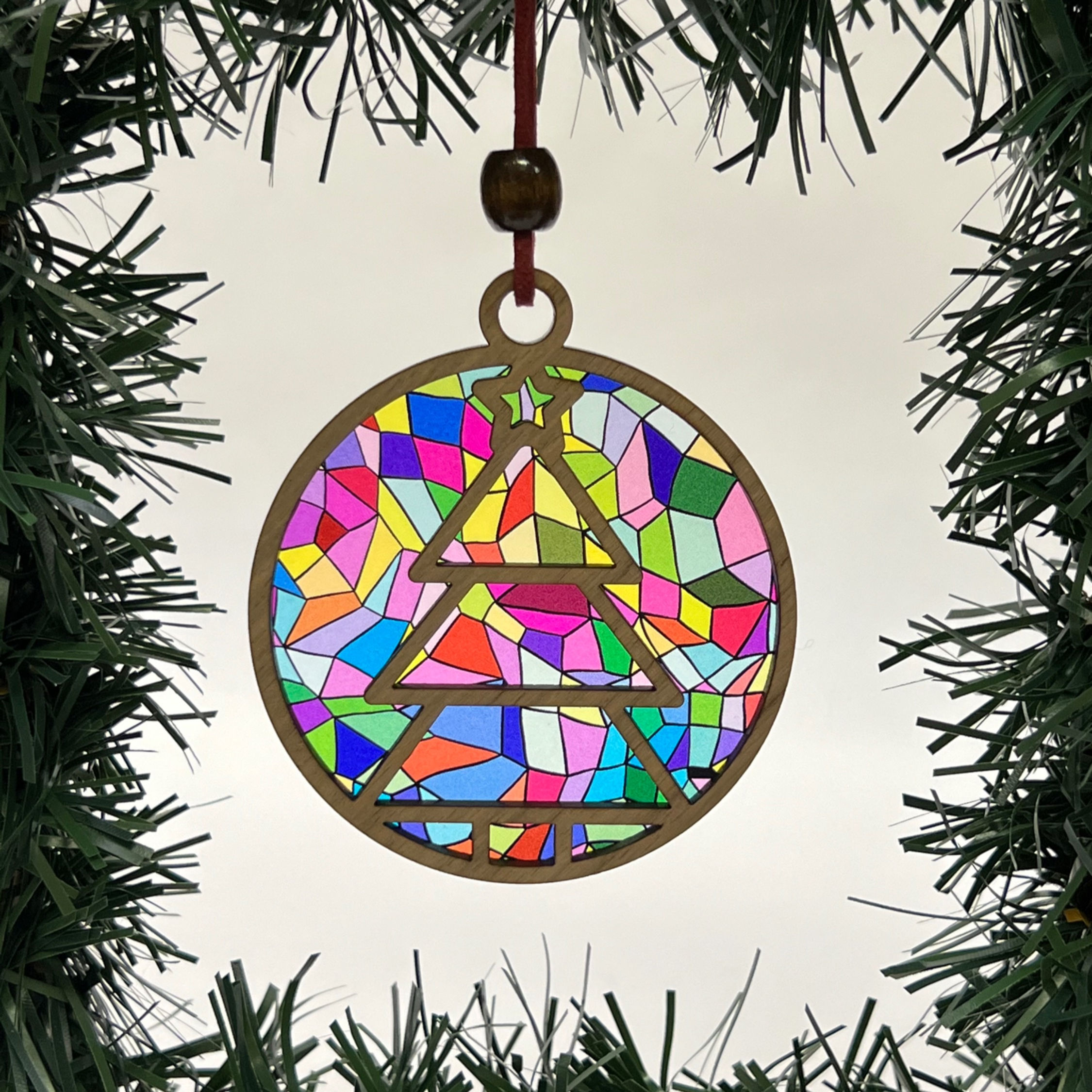 Simple Christmas Tree Ornament (Walnut/Stained Glass)
