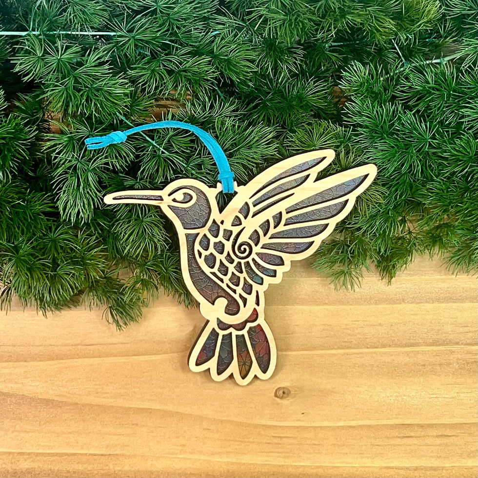 Thumbnail: Hummingbird Sun Catcher (Maple/Floral Stained Glass Acrylic)