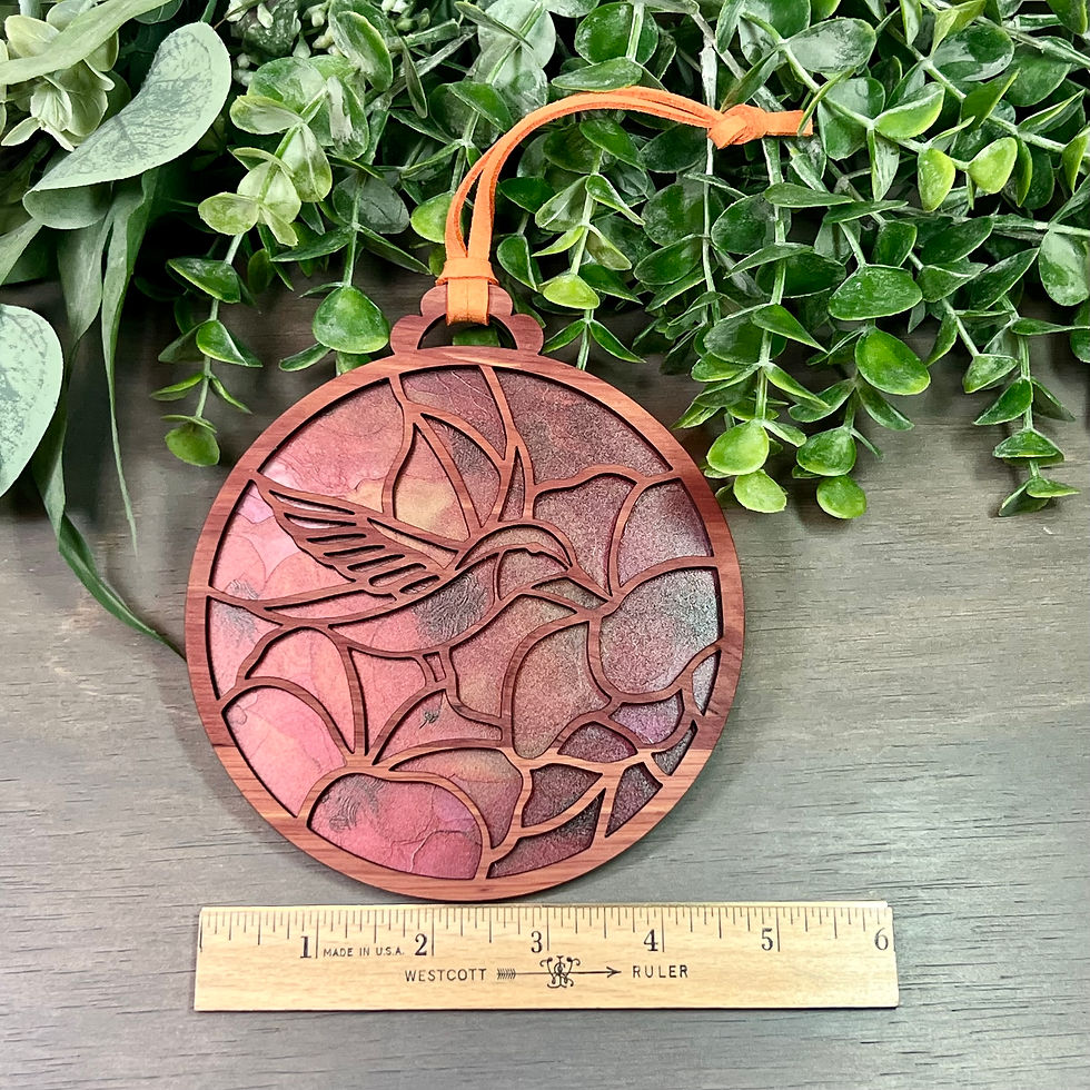Thumbnail: Floral Hummingbird Sun Catcher (Aromatic Cedar/Bright Orange And Pink Flowers)
