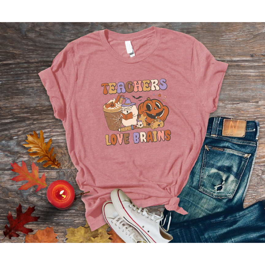 Thumbnail: Teacher’s Love Brains Women's Relaxed Halloween T-Shirt