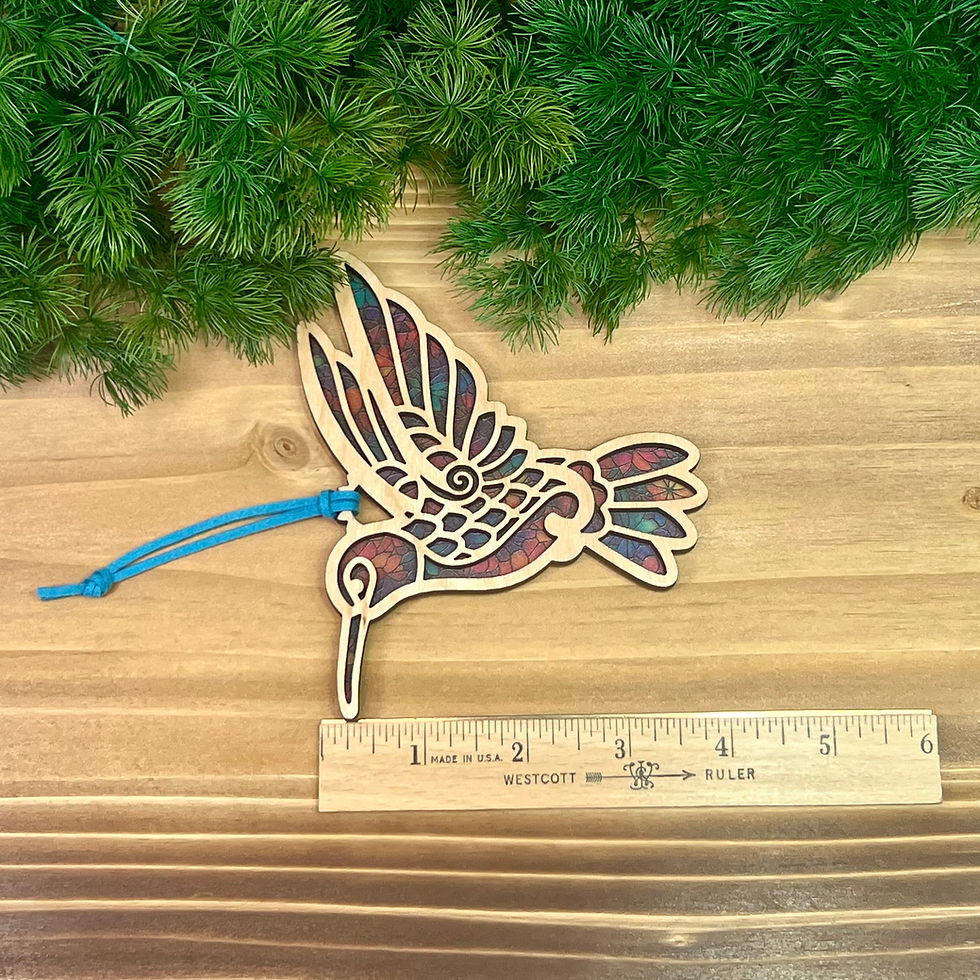 Thumbnail: Hummingbird Sun Catcher (Maple/Floral Stained Glass Acrylic)
