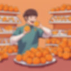 a young man eating oranges