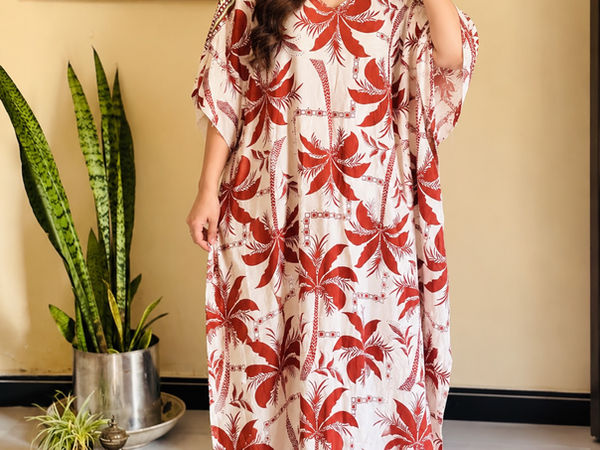Palm Tree Print Kaftan Dress