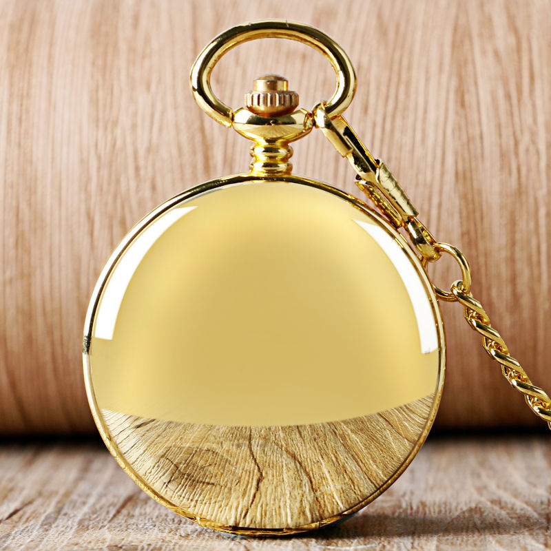 Hand Wind Mechanical Men Pocket Watch Luxury Gold Steampunk Necklace Chain Penda
