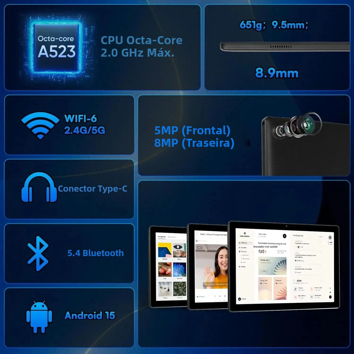 URAO Tablet 10 Inch Android 15 Octa-Core 20GB RAM 64GB ROM 1280x800 IPS Tablets