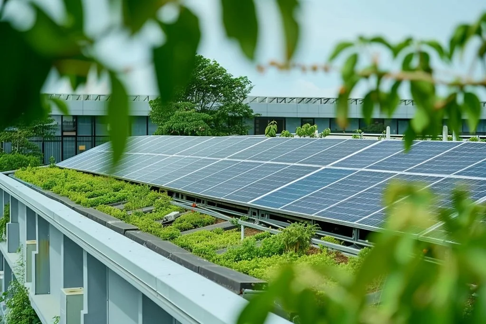commercial building with solar panels and smart lighting systems