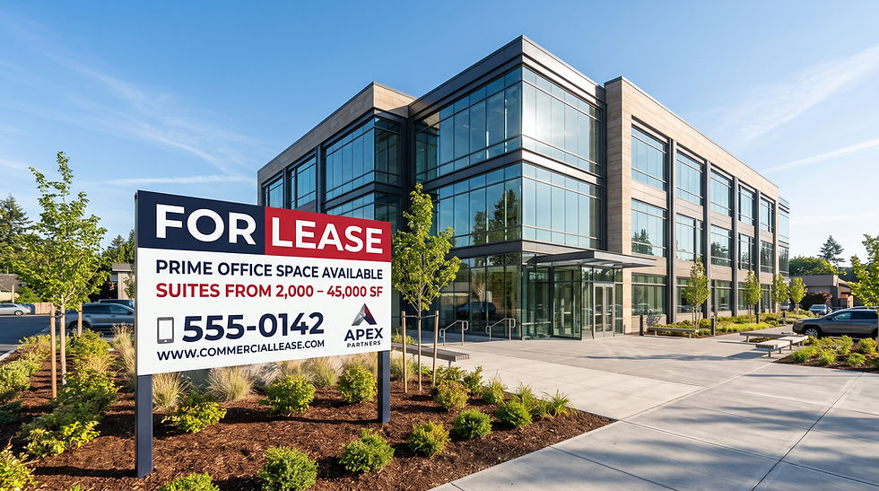For lease sign posted outside a commercial building available to lease